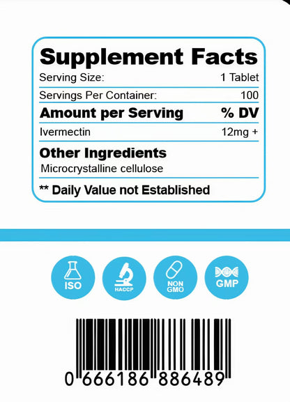 ivermk 12 mg - 100 tablets per bottle